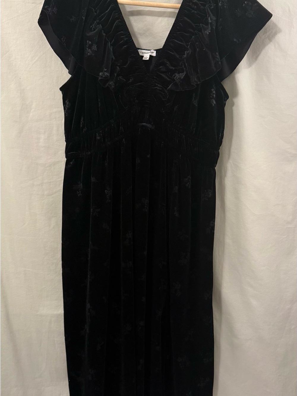 Black Velvet Ruffle V-Neck Dress